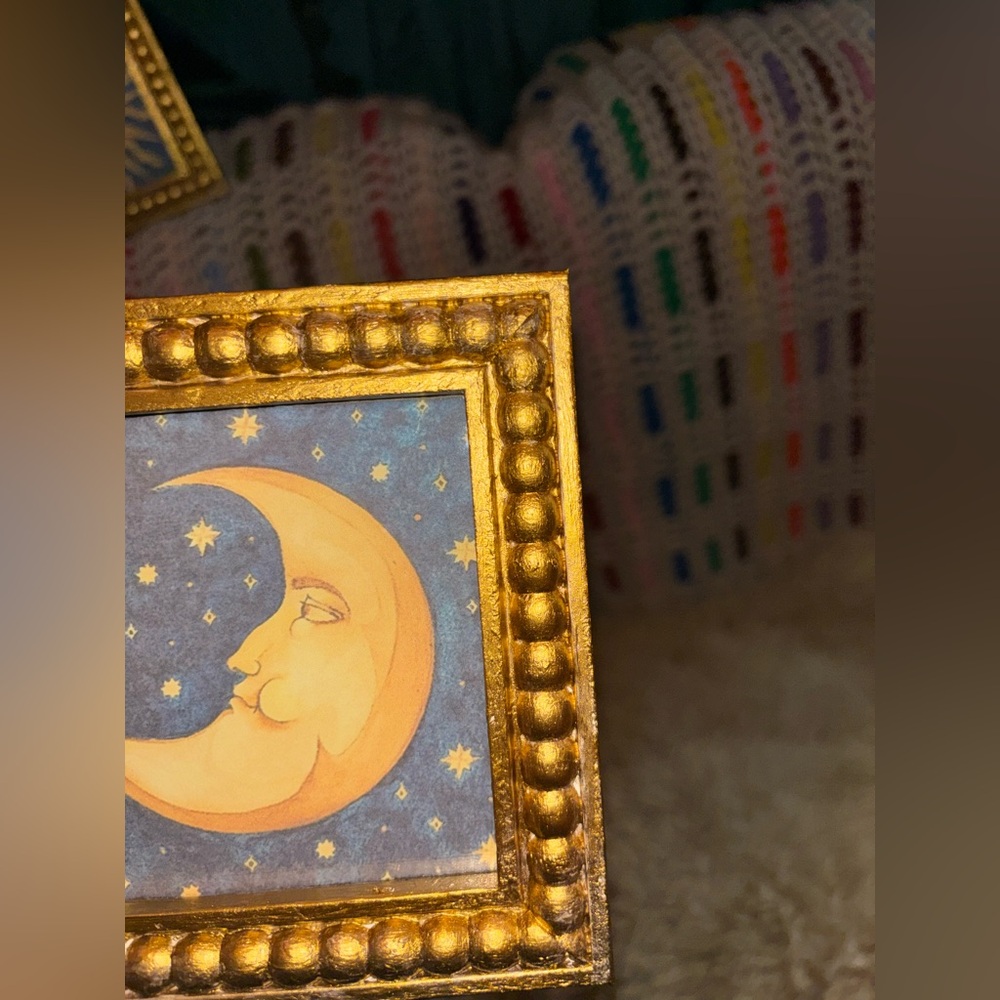 Celestial Moon & Stars Mary Beth Zeitz Gold Themed Copy Frame Art 5”x 5” - Picture 5 of 8